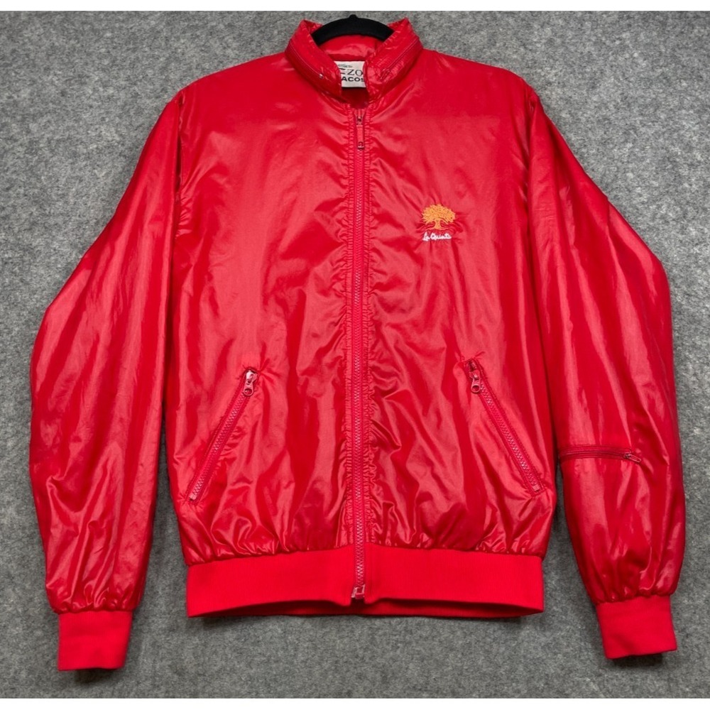 Vintage Izod Lacoste Bomber Jacket Red Small La Quinta Golf Windbreaker Hooded